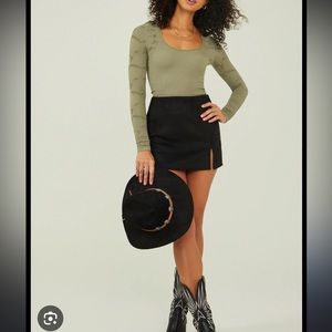 Black suede mini skirt